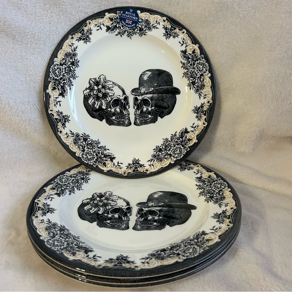 NEW Royal Stafford Til Death Do Us Part Skeleton Skull Salad Plates S/4